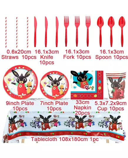 Black Bunny Wearing Biing Red Suspenders Birthday Party Decoration Supplies Disposable Cutlery Balloon Background Baby Shower